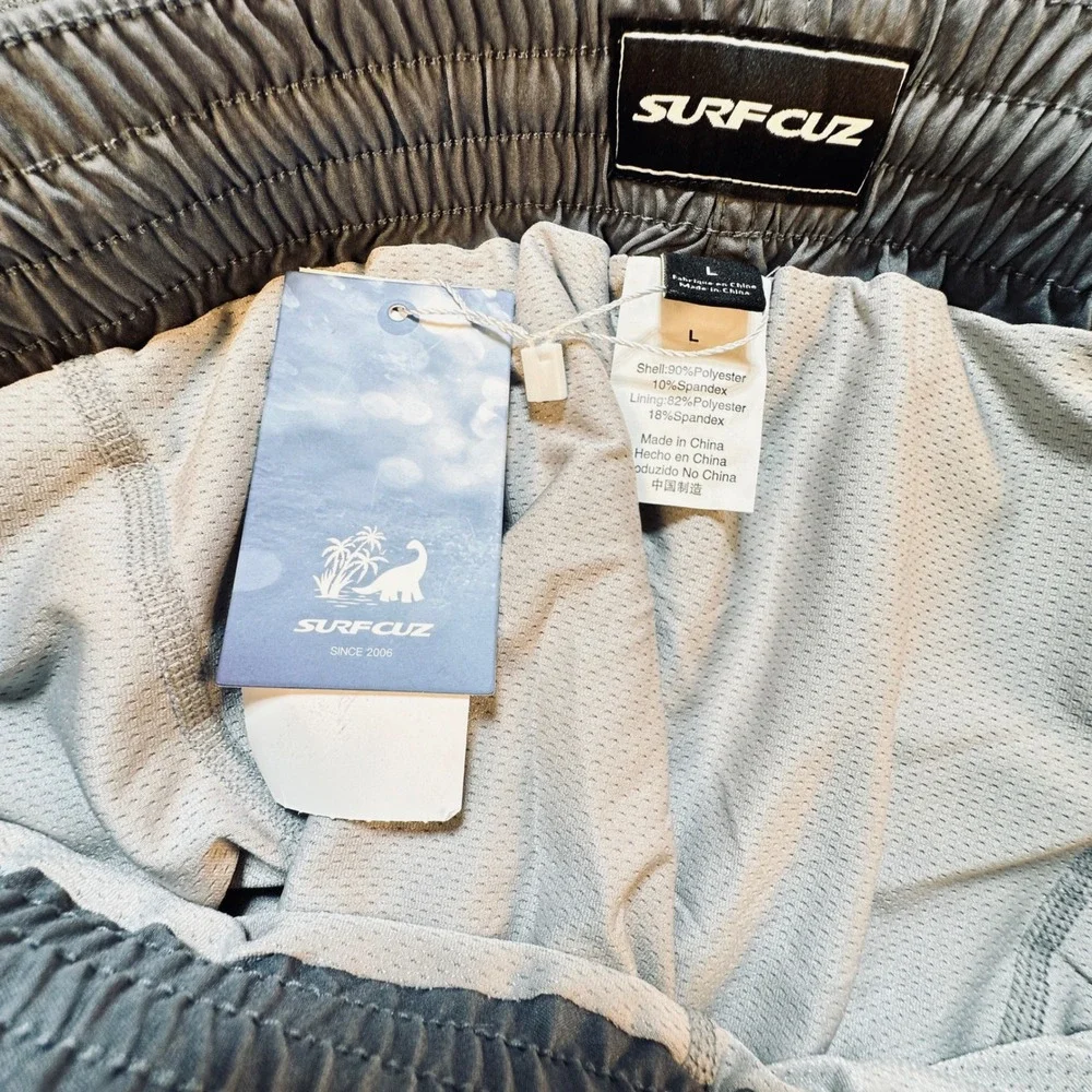 SURFCUZ Swim Trunks Shorts Men's Size L Blue Gray‎ Color Block Casual NWT